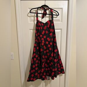 Halter Swing Dress - Black w Cherries